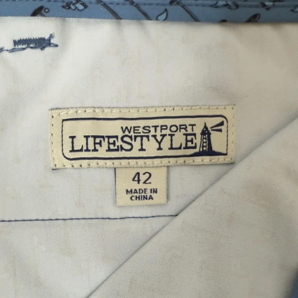Westport Lifestyle Shorts Mens 42 Blue Golf Flag Print Chino Flat Front